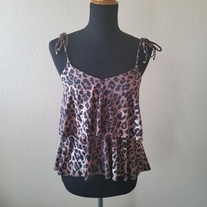 Johnny Was Ruffle Tiered Animal Print Tankini Swimsuit Top Size S New